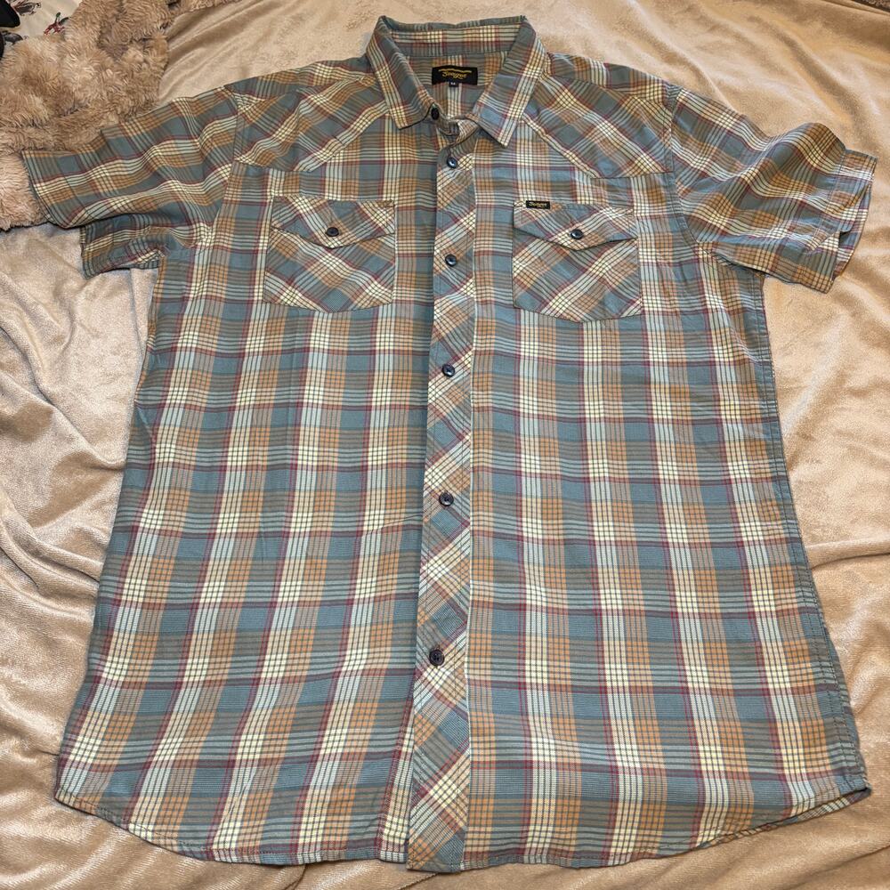 Seager Sawtoof Short Sleeve Shirt Faded Navy Plaid M Medium